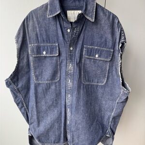 R13 Distressed Blue Button Down Shirt